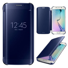 AAA Best quality Luxury Clear View real Mirror Screen Flip Leather Case For Samsung GALAXY S6
