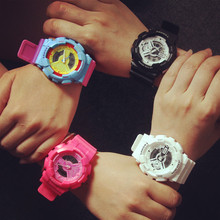 2015 nueva moda pareja ocasional relojes dial grande de mano fluorescente color de la jalea relojes electrónicos