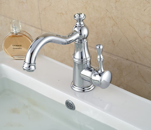 Chrome Brass Deck Mounted Single Handle Basin Vessel Sink Faucet Single Hole Bathroom Sink Mixer Taps