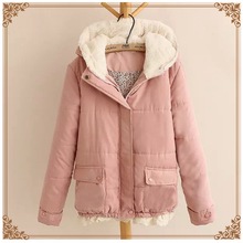 2015 women down coat fresh sweet lace hem stitching hooded cotton jacket winter jacket Japanese Mori Girl