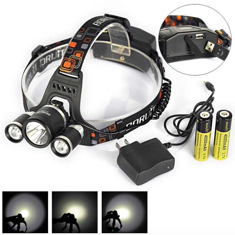 Promotion!Dc Charger+2x 18650 Battery+Headlamp 5000 lumen Rechargerable Headlight CREE LED Head Light Lanterna Hunting Head Lamp