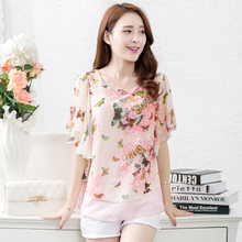 Women Blouses Butterfly Chiffon Blouse Blusa Feminina Tops O-Neck Short Sleeve Fashion Chemise Femme Woman Shirts Plus Size 4XL