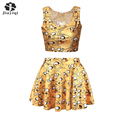 New 2016 Korean Style Cute Cartoon Pattern Ball Gown Women Suits With Skirts Set Pretty Womens