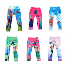 2015 Digital Printing Kids Pants Fashion Baby Cartoon Anna Elsa Pattern Leggings For Boy Girl  3-9 Age Children Trousers