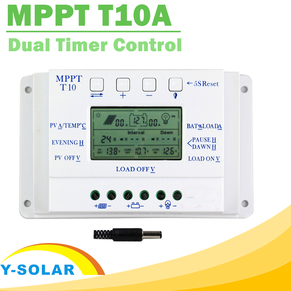 Solar Charge Controller 10A MPPT T10A 12V 24V for Max 48V Input with Load Dual Timer Control Solar Regulator for Street Lighting Solar Charge Controller 10A MPPT T10A 12V 24V for Max 48V Input with Load Dual Timer Control Solar Regulator for Street Lighting