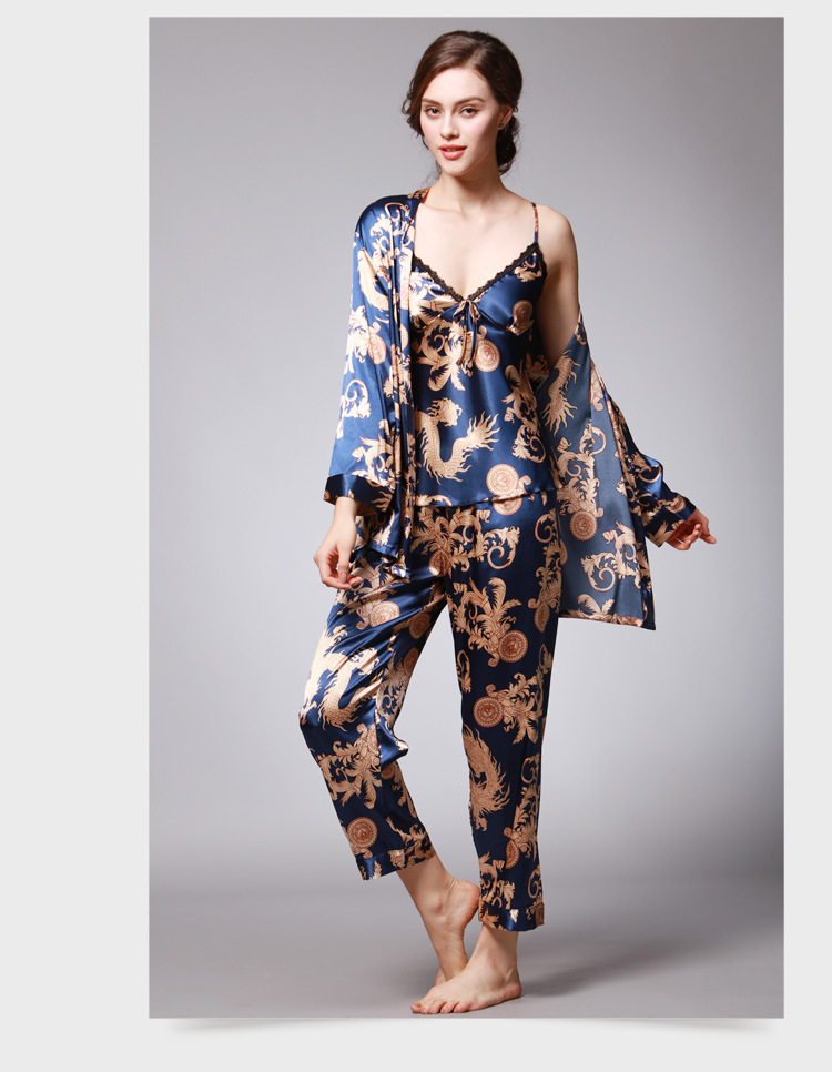 Wholesale Luxury Chinese Dragon Pajama Sets Silk Satin Pajamas Set