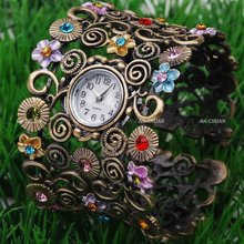 2016 Hot Sale Luxury Vintage Bronze bangle watch women ladies Fashion dress quartz wrist watch 4555