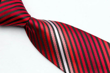 ST001 Red Black Stripes Fashion Smooth Woven Silk Polyester Mans Tie Classic Business Wedding Party Tie