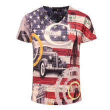 2016 New Arrival 3D T Shirt Men Summer Fashion American Flag Printed Men Slim Fit V Neck T Shirt Brand Men Cotton Funny T Shirts
