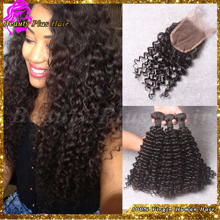 7A Cheap Brazilian Virgin Curly Hair With Closure 3 Bundles Natural Black Deep Curly Weave Human Hair With Closure Free Shipping