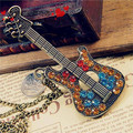 Free shipping retro vintage jewelry with rhineston guitar pick necklace