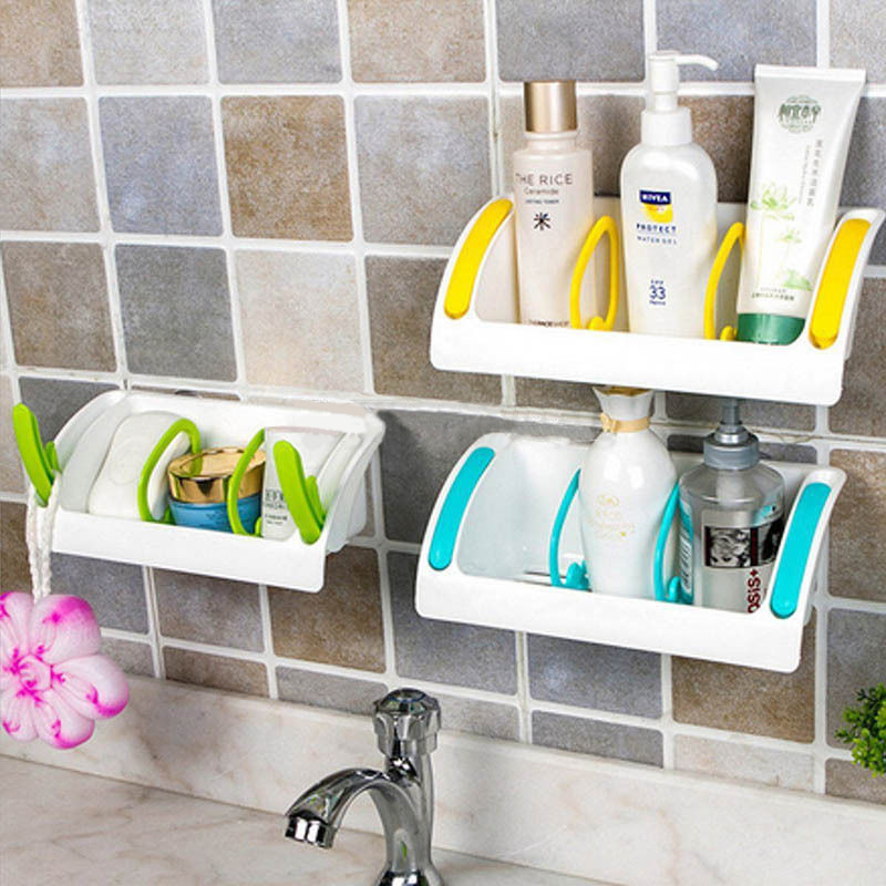 Kitchen Sink Sponge Holder Bathroom Storage Shelf Rack Organiser With Suction Cup Seasoning Holder 3 Colors