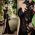 Elegant Beaded Stunning Black Lace Emboridery Formal Long Evening Dresses Mermaid Sexy Split Side Party Prom
