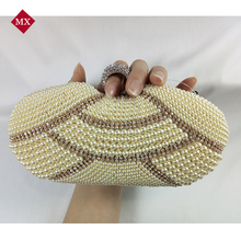 2015 Hot Fashion Handmade Beaded Pearl Evening Bag Clutch Crystal Purse Bag Party Wedding Bag Free Shipping