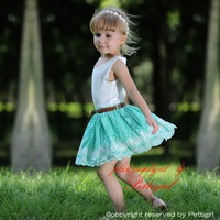 New 2015 Girl Clothing Sets Vest With Dot Flower Skirt 2 PCS For Kids Girls Summer Wear Clothes Simple Style