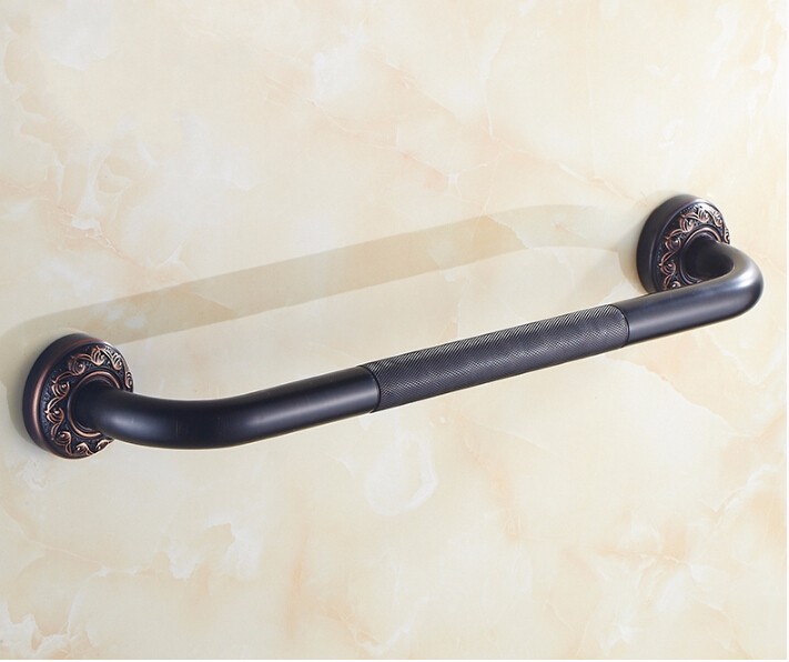 Description Picture 2 of itemAnti-slip Bathtub Handrail Bathroom Tub Safety Grab Bar Black Antique Brass Carved Pattern Base Safety Handles Wall Mounted