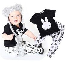 2pcs Toddler Kids Baby Boys Girls Cute rabbit short sleeve cotton T-shirts Tops+Pants Clothes Outfit Sets