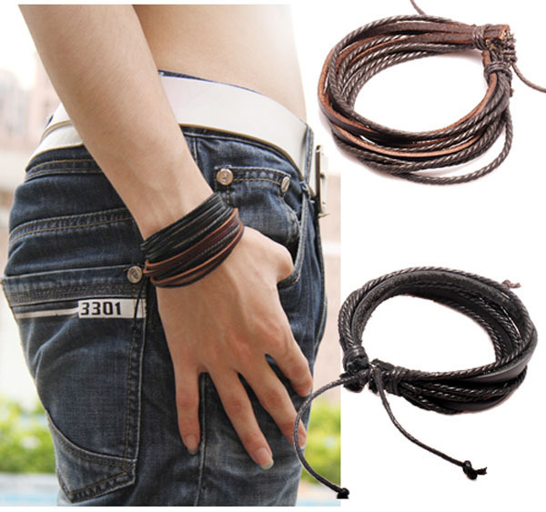 1Pc Monochrome Woven Leather Bracelet Pure Hand painted Leather Rope Bracelets Women And Men Bracelet With