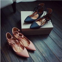 2015 brand new desginer punk gladiator bandage cross strap strappy pointy toe pu leather cut out oxfords loafers ballerinas pink