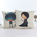 New Cute Linen Decorative Cushion Cover Case Cartoon Printed Housses De Coussin Modern Minimalist Sofa Chair