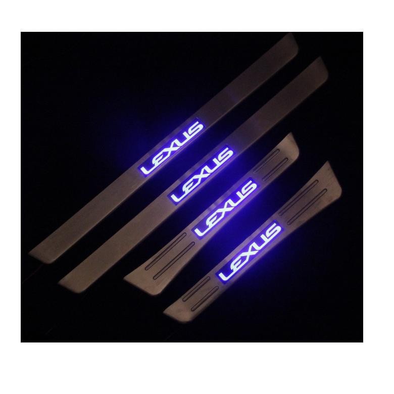 CHROME LED Blue LIGHT Illuminated DOOR SILL threshold of Article Scuff