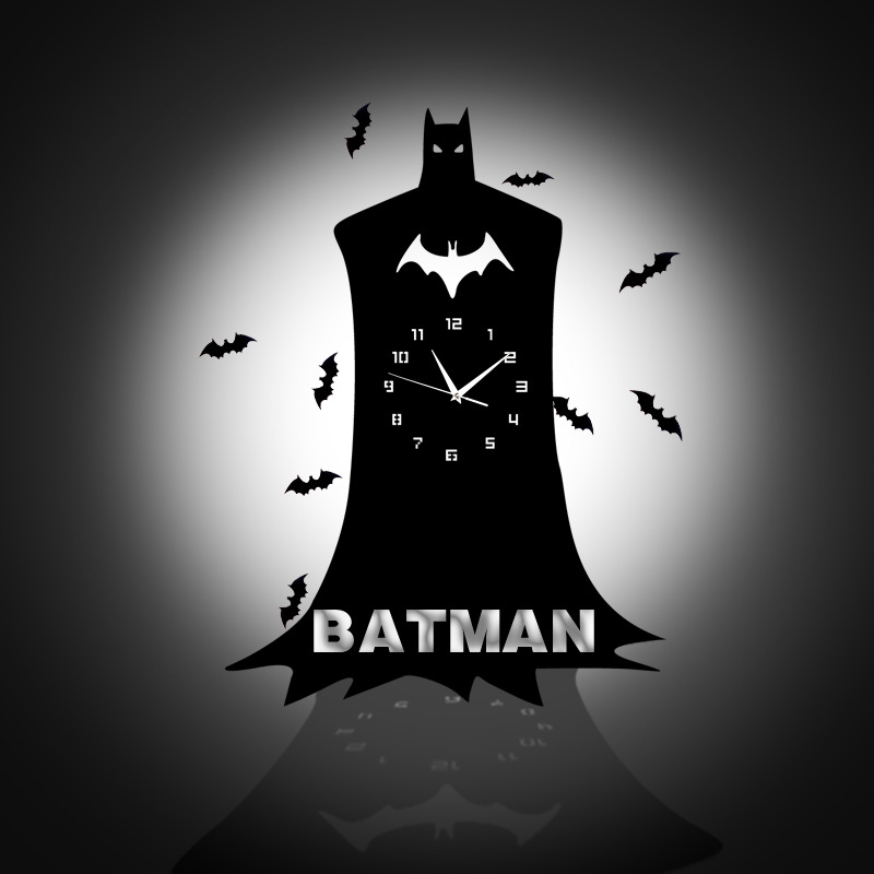 35X25CM Black Wall Clock Modern Design Bat man Wall Sticker Clock For Living Room Batman Room Decorations Duvar Saati