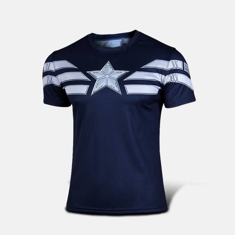 NEW 2015 Marvel Captain America 2 Super Hero lycra compression tights sport T shirt Men fitness
