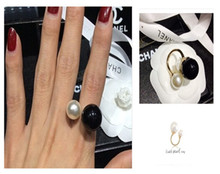 New Arrival 2014 Fashion High quality ring Elegant Colored Double Pearls Ring Lovey Glory asymmetry Pearl