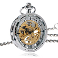 Charm Silver Simple Mechanical Pocket Watch Hand winding Luxury Retro Fashion Hollow Pendant FOB Chain for