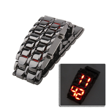 New Fashion Men Women Lava Iron Samurai Metal LED Faceless Bracelet Watch Wristwatch