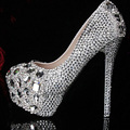 2016 Silver Graduation Party Prom Shoes High Heel Crystals Rhinestones Bridal wedding shoes Diamond Lady Shoes