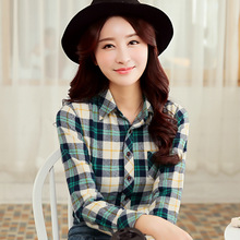 4XL Plus Size Classic Plaid Vintage Women Long Sleeve Blouse New Striped Korean Style Fashion Slim Casual Women Cotton Blouse