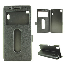 High quality PU leather double window silk grain cell phone holster Case For Lenovo K3 Note