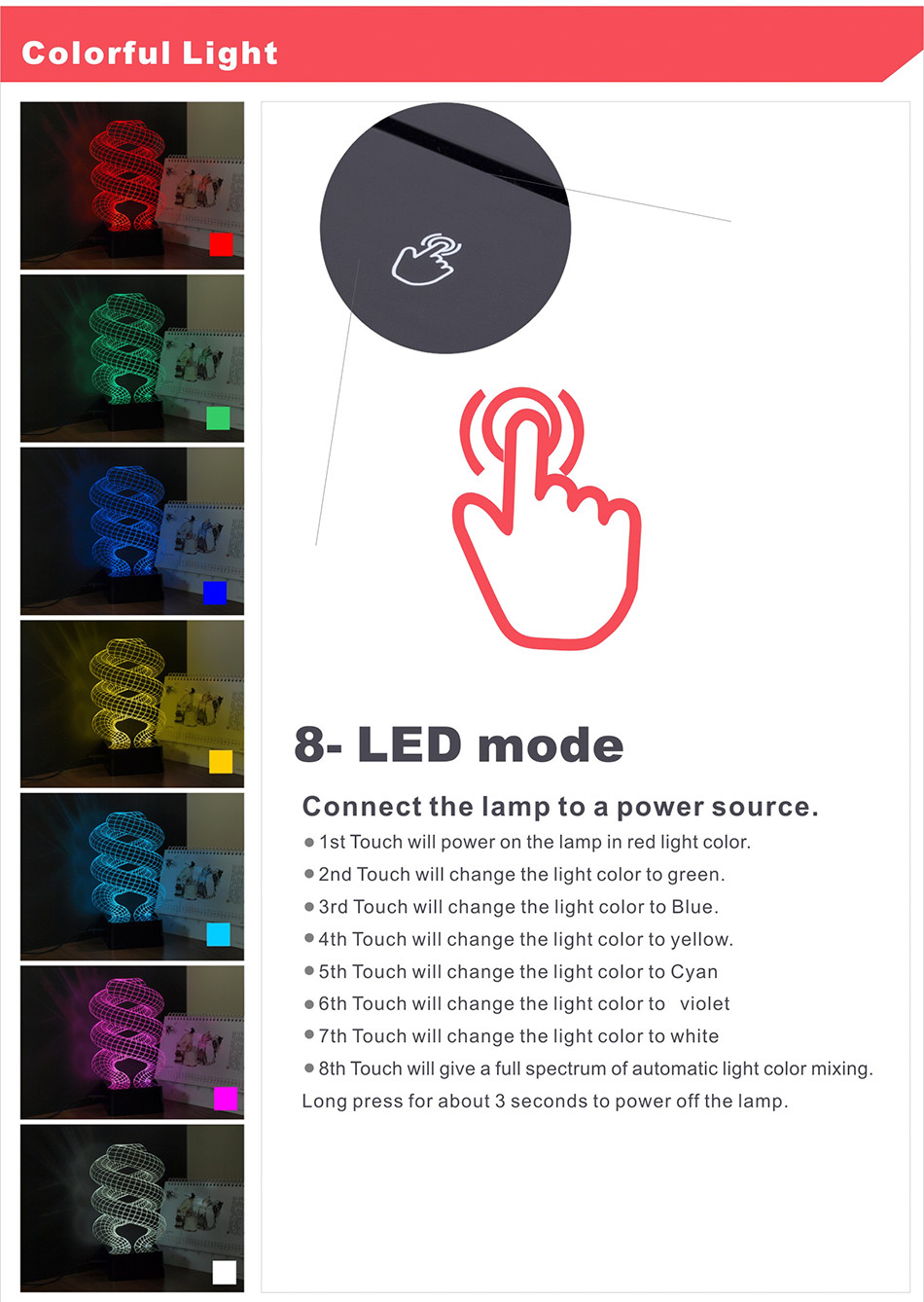 CFL Shaped Seven Colors Changeable LED RGB Lampara Touch Night (2)