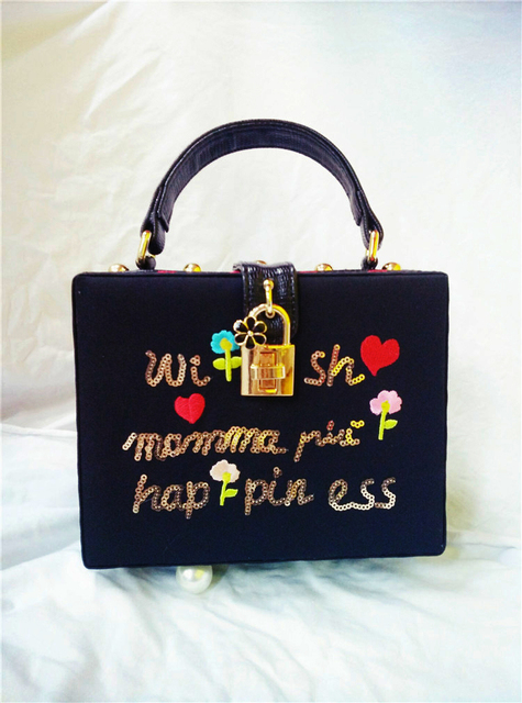 New Fashion Design MAMA series embroidery cartoon flowers heart letter box shoulder bag handbag ladies evening bag messenger bag