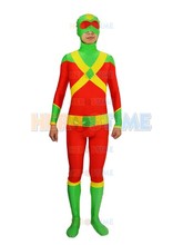Stuntman Red & Green Spandex Superhero Costume fullbody zentai suit adult cosplay costumes the most classic