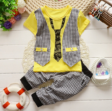 2015 Fashion Baby Boy summer Clothing Set kids Clothes set Gentleman Suit Boys short Sleeve T-shirt + Pants childrenClothing Set