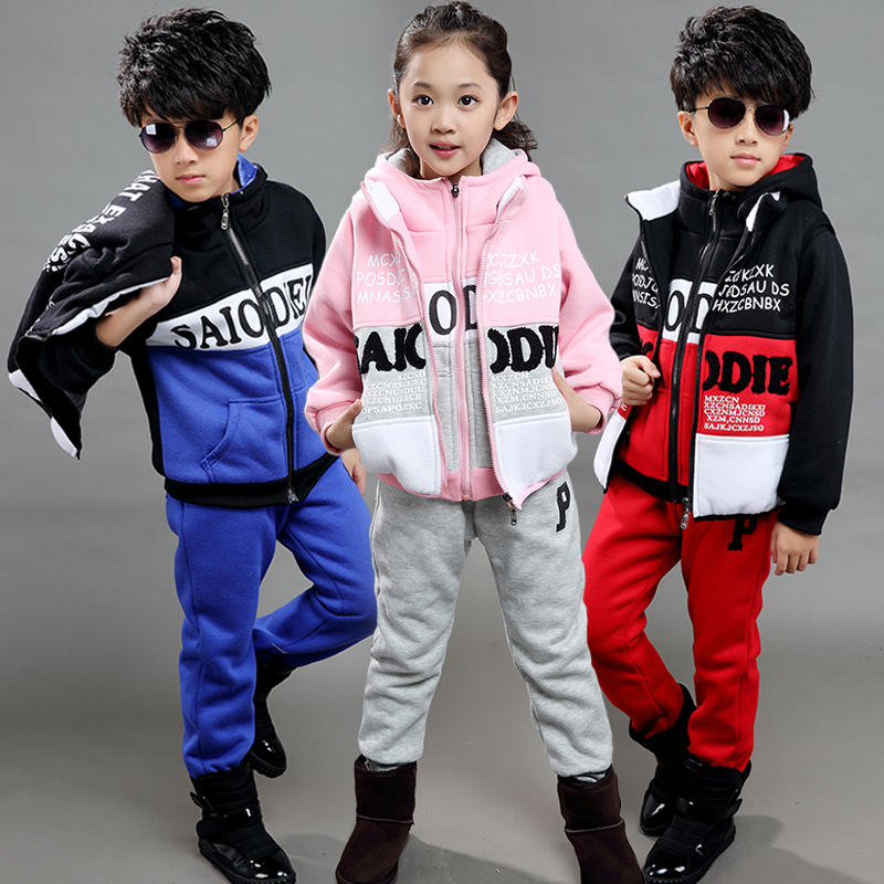 2016 Brand Velvet Kids Winter Clothes Cotton Girls And Boys Clothing Sets Vetement Enfant Garcon Kids Winter Clothes For Girls