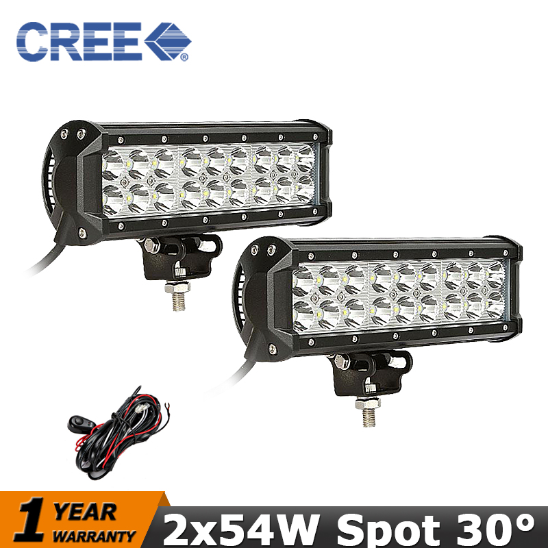 2x 54W CREE Flood Beam LED Light Bar ATV Led Work Light 12V 24V SUV Wagon 4WD 4X4 Vehicle Trucks Headlight Offroad Driving Lamp