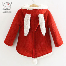 2014 New Children Outwear Girls Winter Lambs Wool Sweater Sweet Cute Girls Coat With Rabbit Ears