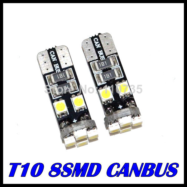 100pcs/Lot canbus T10 8 SMD 3528 LED Canbus No OBC Error 194 168 W5W T10 8SMD LED Interior Instrument Light bulb lamp White