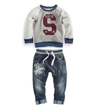 2016 new!children’s clothing boys clothes long-sleeved letter hoodie sweater + jeans two sets of casual clothes