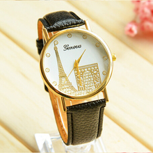 High Quality PU Leather Strap Fashion Casual Watch 2015 New Arrival Eiffel Tower Women Watch Ladies