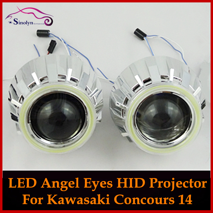 After Market Motorcycle HID Bi xenon Dual Projector Headlights Lens Kit+LED Angel Eyes For Kawasaki Concours 14(1400GTR, ZG1400)