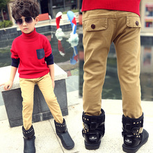 Khaki Casual Winter Kids Trousers Fashion Big Children Clothing Korean Warm Plus Velvet Thicken Pants Boys Trousers Autumn Style