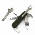 Foldable Outdoor Tableware Camping Hiking Fork Spoon Knife Set Portable Multi Tool Bottle Opener Outdoor Stainless