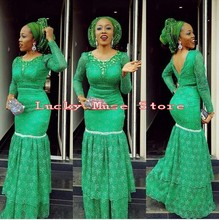 Vestidos De Noche 2016 Nigeria Aso Ebi Green Mermaid Eveing Dresses With Long Sleeves African Backless Mother Of The Bride Gowns