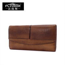 2016 full handmade genuine leather magnetic buckle large capacity vintage casual day clutch wallet