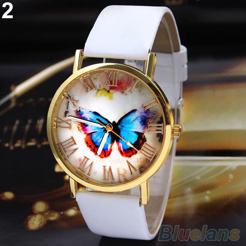 Creative Vintage Butterfly Faux Leather Quartz Analog Dress Wrist Watch Women 2LGJ