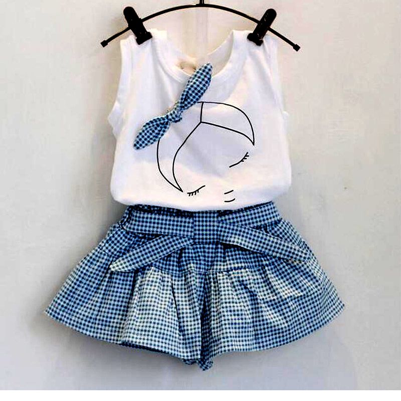 New 2016 brand summer baby girl clothing sets fashion Cotton print shortsleeve T shirt and skirts
